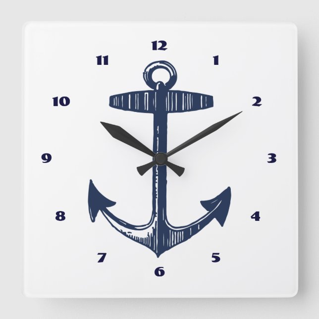 Nautical Navy Anchor Pattern Square Wall Clock (Front)