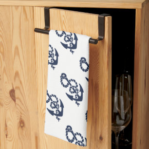 Nautical Navy Anchor Pattern Tea Towel