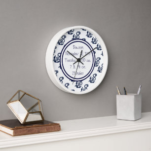 Nautical Navy Anchor Pattern Wall Clock