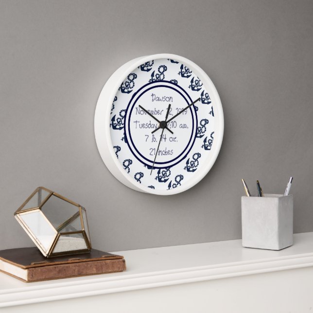 Nautical Navy Anchor Pattern Wall Clock (Office)