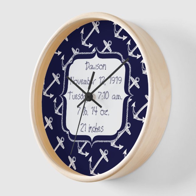 Nautical Navy Anchor Pattern Wall Clock (Angle)
