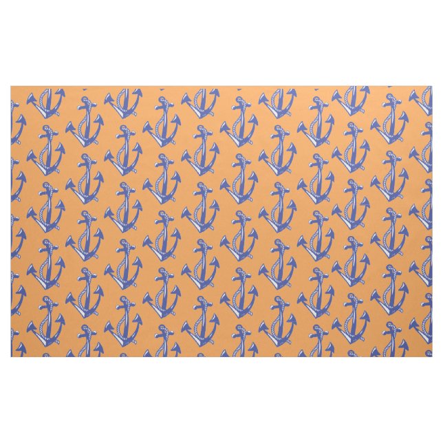 Nautical Navy Anchor pattern with orange Fabric (Fat Quarter)