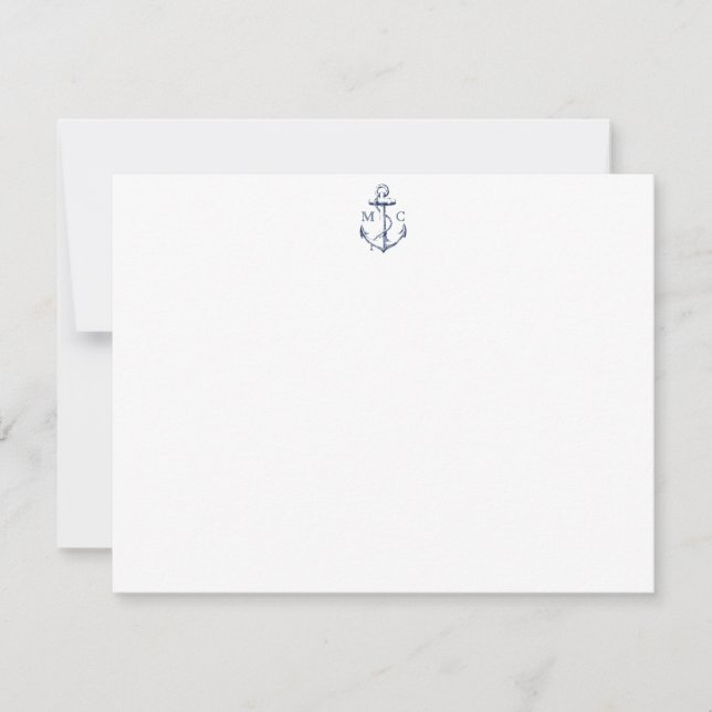 Nautical Navy Anchor Personalised Stationery Card (Front)