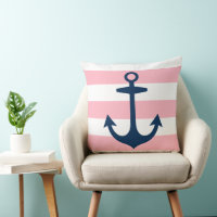 Nautical Navy Anchor Pink White Stripe