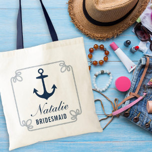 Nautical Navy Anchor Rope Bridesmaid Tote Bag
