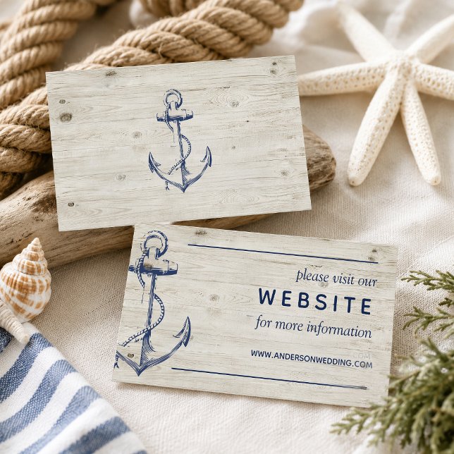 Nautical Navy Anchor Rustic Wood Wedding Website Enclosure Card (Tie the knot with this navy nautical sketch anchor wedding stationery.
)