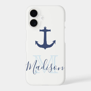 Nautical Navy Anchor Sail Cool Initial Name