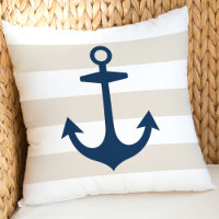 Nautical Navy Anchor Tan White Stripe