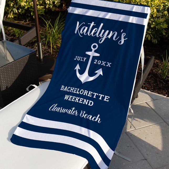 Nautical Navy Anchor Wedding Bachelorette Beach Towel (Creator Uploaded)