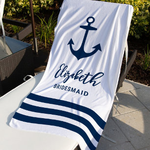 Nautical Navy Anchor Wedding Bridesmaid Beach Towel