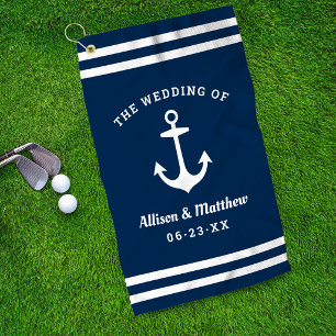 Nautical Navy Anchor Wedding Monogram Golf Towel