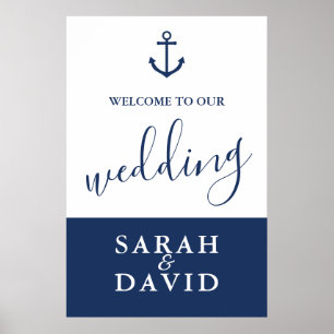Nautical Navy Anchor Wedding Welcome Sign - Large