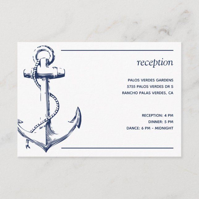 Nautical Navy Anchor White Reception Enclosure Card (Front)