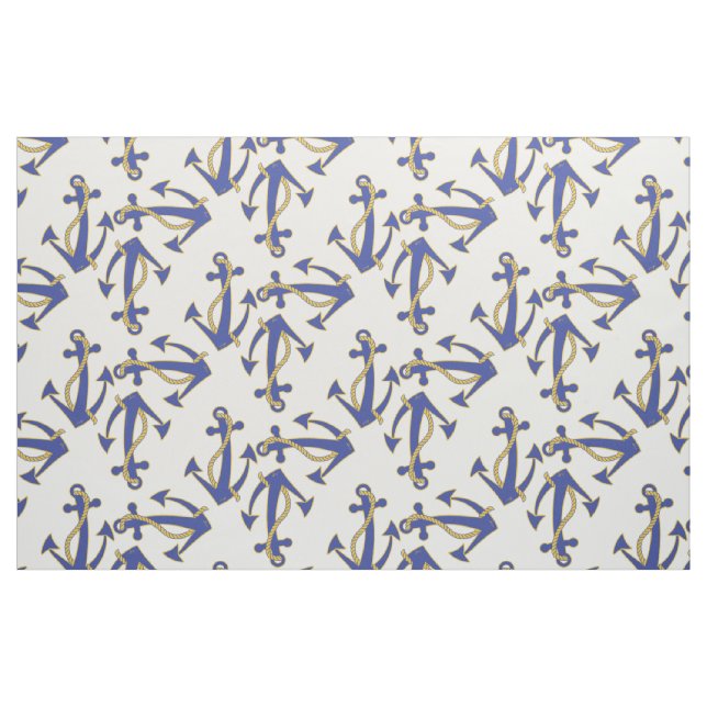 Nautical Navy Anchor with gold rope pattern Fabric (Yard)