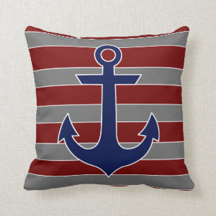 nautical navy anchor with red and gray stripes cushion