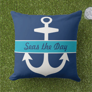 Nautical Navy and Caribbean Blue Custom Boat Name Cushion