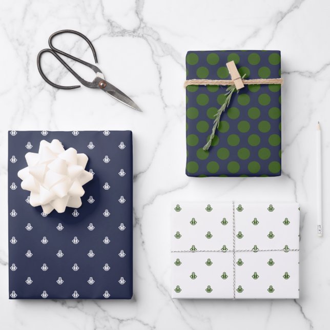 Nautical Navy and Forest Green Wrapping Paper Sheet (Front)