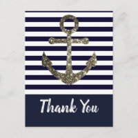 Nautical Navy and White Anchor Thank You Postcard