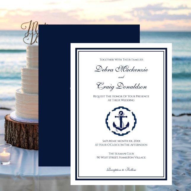 Nautical Navy and White Anchor Wedding Invitation (Nautical Navy and White Anchor Wedding Invitation)