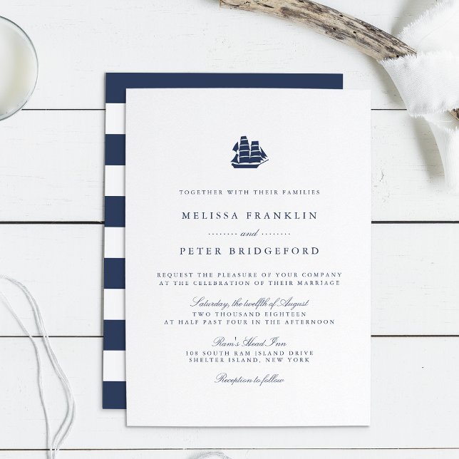 Nautical Navy and White Ship Wedding Invitation (Creator Uploaded)
