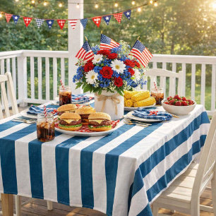 Nautical Navy and White Striped Tablecloth