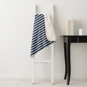 Nautical Navy and White Stripes Sherpa Blanket
