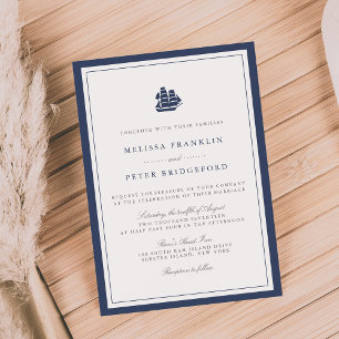 Nautical Navy and White Wedding Invitation Ship