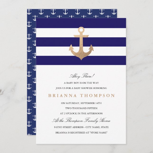 Nautical Navy Baby Shower Invitation (Front/Back)