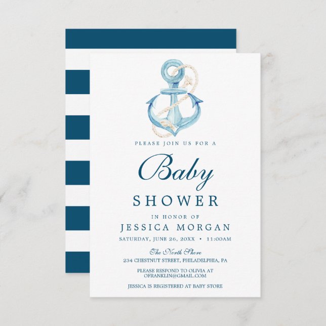Nautical Navy Baby Shower Invitation Card (Front/Back)