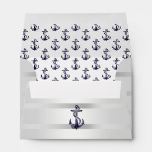 Nautical Navy Blu Anchor Silver Wht A6 6x4 Envelopes