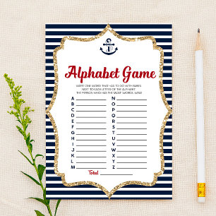 Nautical Navy Blue Alphabet Baby Shower Game  Stationery
