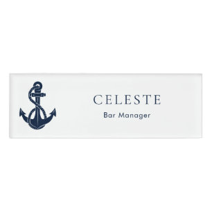 Nautical Navy Blue Anchor and Boat Crew Name Tag