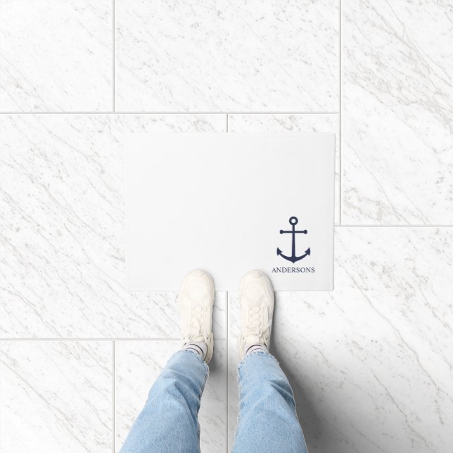 Nautical Navy Blue Anchor and Custom Family Name Doormat (Indoor)