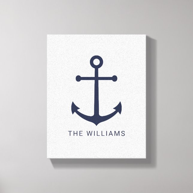 Nautical Navy Blue Anchor and Custom Name Canvas Print (Front)