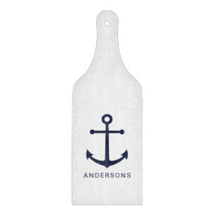 Nautical Navy Blue Anchor and Custom Name Cutting Board