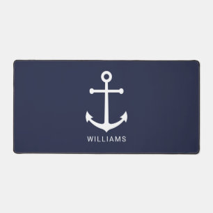 Nautical Navy Blue Anchor and Custom Name Desk Mat