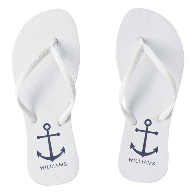 Nautical Navy Blue Anchor and Custom Name Jandals (Footbed)