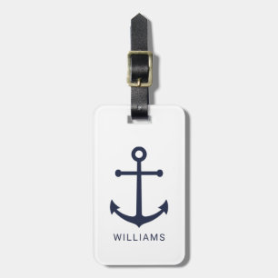 Nautical Navy Blue Anchor and Custom Name Luggage Tag