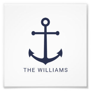 Nautical Navy Blue Anchor and Custom Name Photo Print
