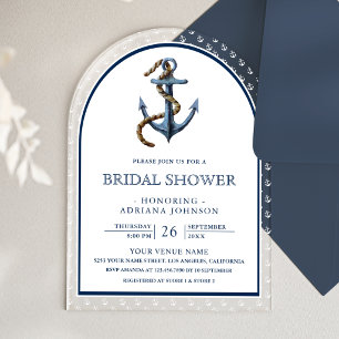 Nautical Navy Blue Anchor Arch Bridal Shower Acrylic Invitations