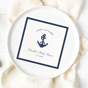 Nautical Navy Blue Anchor Baby Shower Paper Napkin