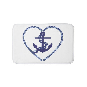 Nautical Navy Blue Anchor Bath Mat