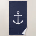 Nautical Navy Blue Anchor Beach Towel<br><div class="desc">Modern Minimalist Nautical Beach Towel featuring white anchor on navy blue background.
Perfect as summer gift for him and more.</div>