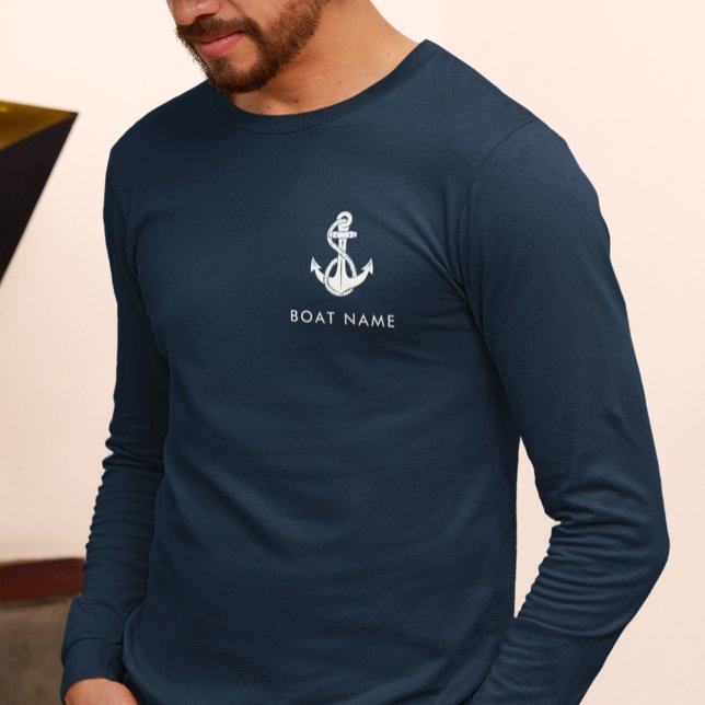 Nautical Navy Blue Anchor Boat Name Crew Custom T-Shirt (Nautical Navy Blue Anchor Boat Name Crew Custom Long Sleeves Navy Blue T-Shirt)