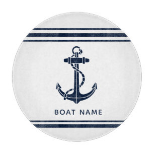 Nautical Navy Blue Anchor Boat Name Custom Cutting Board