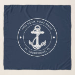 Nautical Navy Blue Anchor Boat Name Custom Scarf<br><div class="desc">Add your boat name and dock by clicking the "Personalise" button above. Set sail in style with our custom nautical-themed boating swag. The scarf boasts a cute design inspired by the ocean's wonders, featuring classic maritime motifs such as an anchor and rope. Whether you're cruising along the coast or embarking...</div>