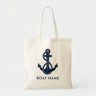 Nautical Navy Blue Anchor Boat Name Modern Tote Bag