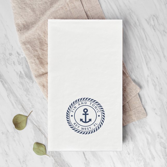 Nautical Navy Blue Anchor Boat Name Napkin (Creator Uploaded)