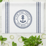 Nautical Navy Blue Anchor Boat Name Tea Towel<br><div class="desc">Add a cool custom touch to your fishing boat,  sailboat,  yacht,  or houseboat galley with this personalised kitchen towel. Classic nautical design features your boat name and ship's registry curved inside a navy blue rope logo badge with an anchor illustration in the centre.</div>