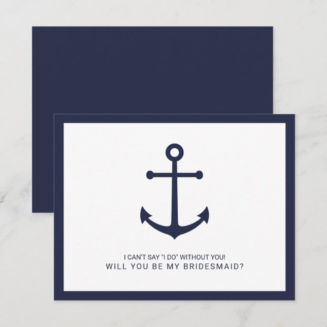 Nautical Navy Blue Anchor Bridesmaid Proposal Invitation (Front/Back)